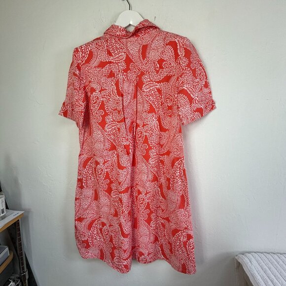 Chico's Womens Red White Paisley Print Linen Short Sleeve Shirt Dress Size 1 - Picture 2 of 9